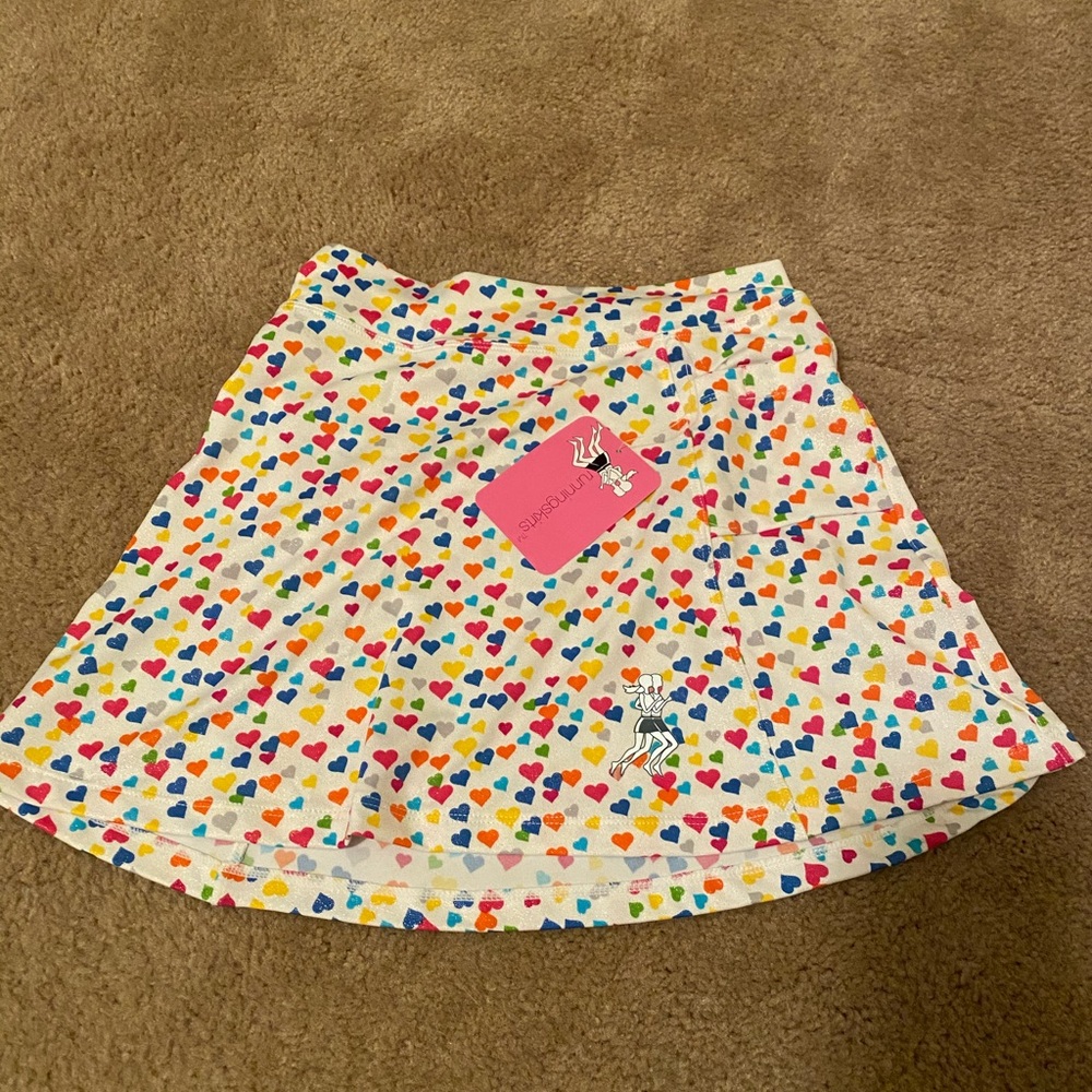 Sparkly White running skirt w/ Multicolor hearts